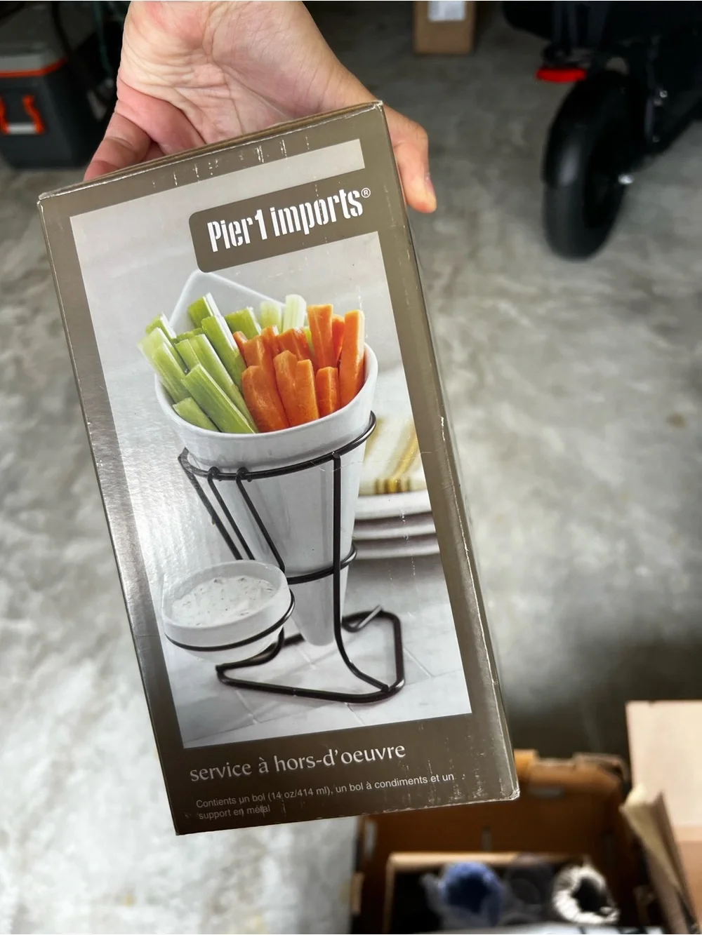 Pier 1 Ceramic Cone Server with Black Metal Stand